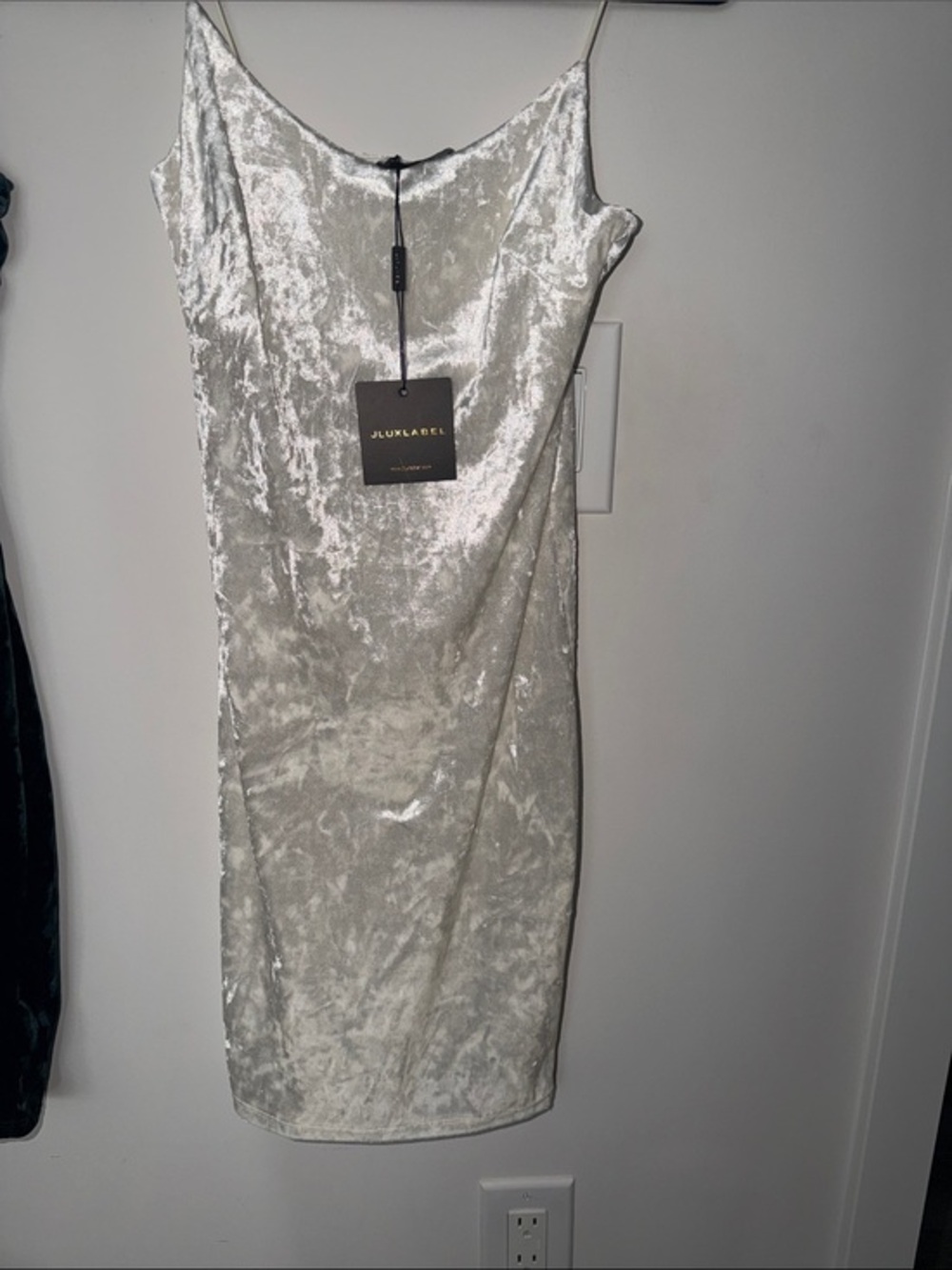 JLUXLABEL Crushed Velvet Slip Midi Dress in Silver